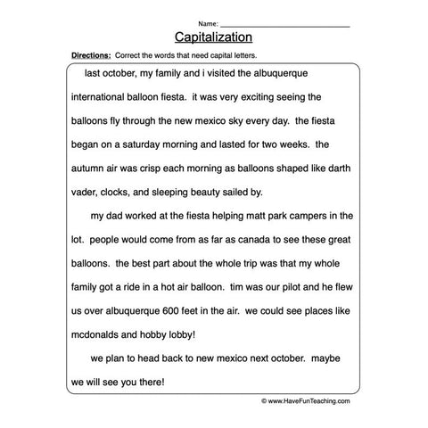Capitalization Worksheet 3
