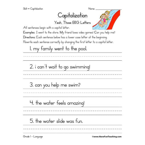 Capitalization Beginning Sentence Worksheet