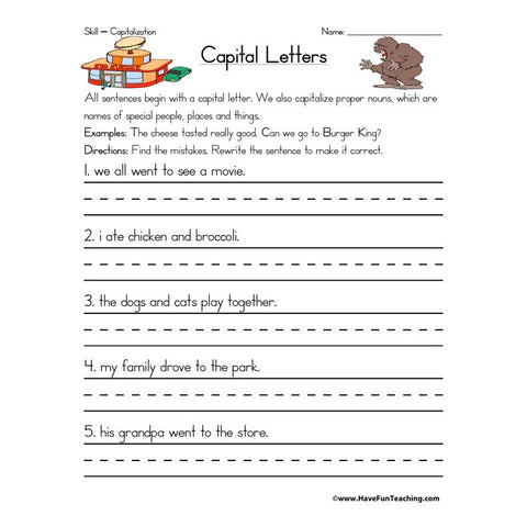 Capitalization Worksheet 8
