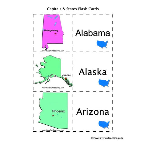 Capitals States Flash Cards