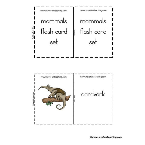 Cartoon Mammal Flash Cards
