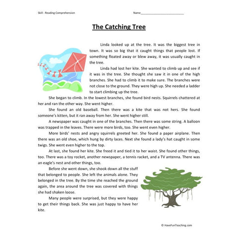Catching Tree Reading Comprehension Worksheet