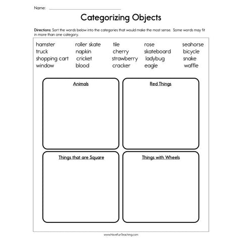 Categorizing Objects Worksheet
