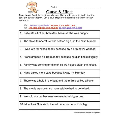 Cause Effect Worksheet 2
