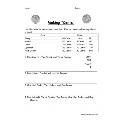 Cents Decimals Worksheet 2