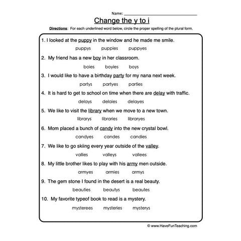 Change Y to I Worksheet
