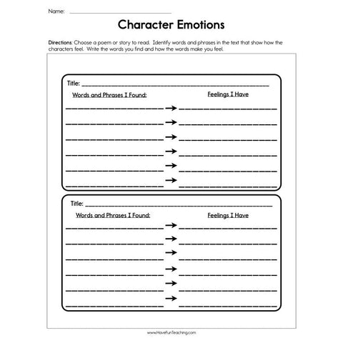 Character Emotions Worksheet