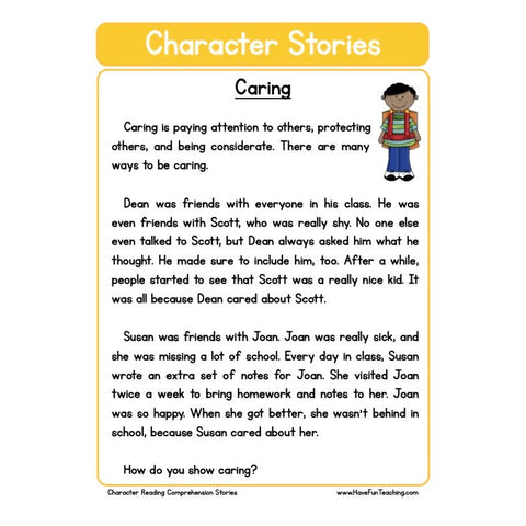 Character Stories Comprehension Caring Worksheet