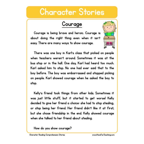 Character Stories Comprehension Courage Worksheet