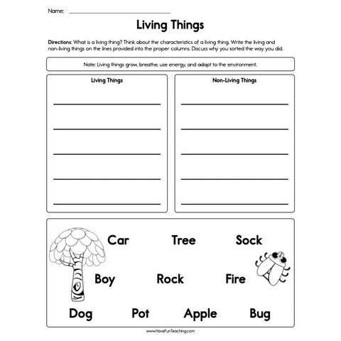 Characteristics Living Things Worksheet 2