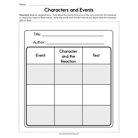 Characters and Events Worksheet