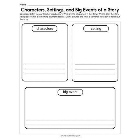 Characters Settings and Big Events Worksheet