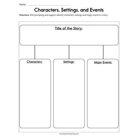 Characters Settings and Events Worksheet