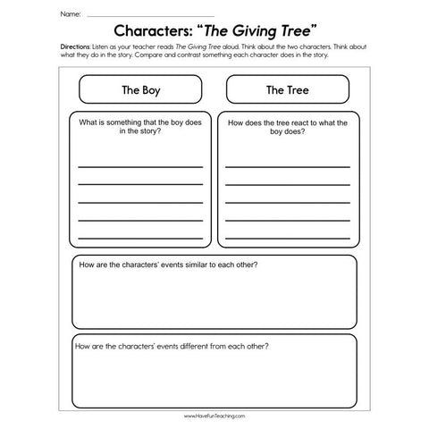 Characters the Giving Tree Worksheet