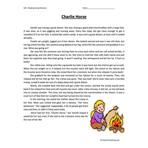 Charlie Horse Reading Comprehension Worksheet