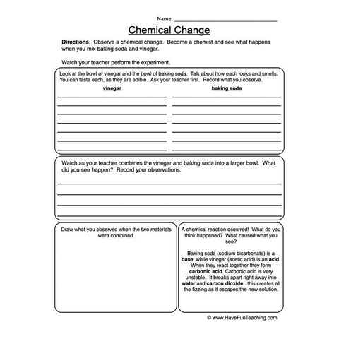 Chemical Changes Worksheet 2