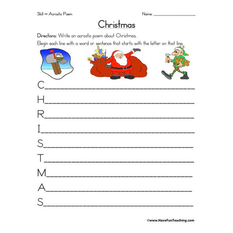 Christmas Acrostic Poem Worksheet