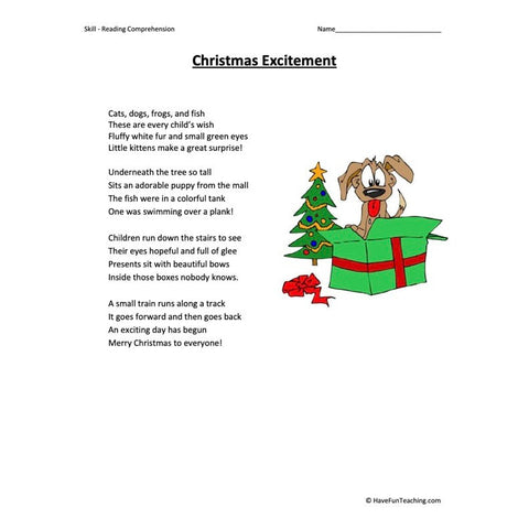 Christmas Excitement Reading Comprehension Worksheet