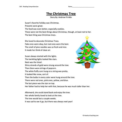 Christmas Tree Reading Comprehension Worksheet