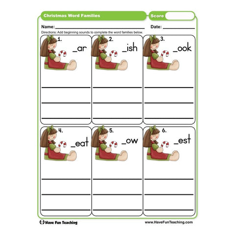 Christmas Word Families Worksheet