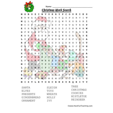 Christmas Word Search Worksheet