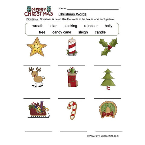 Christmas Words Worksheet 2