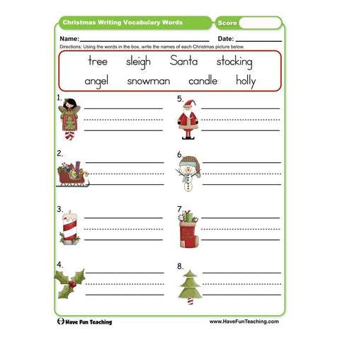 Christmas Writing Vocabulary Words Worksheet