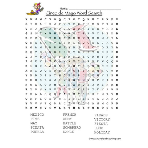 Cinco De Mayo Word Search Worksheet