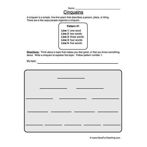 Cinquain Worksheet
