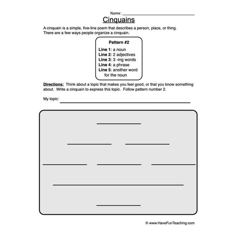 Cinquain Worksheet 2