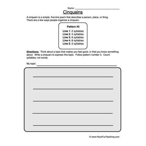 Cinquain Worksheet 3
