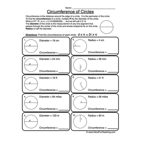 Circles Worksheet