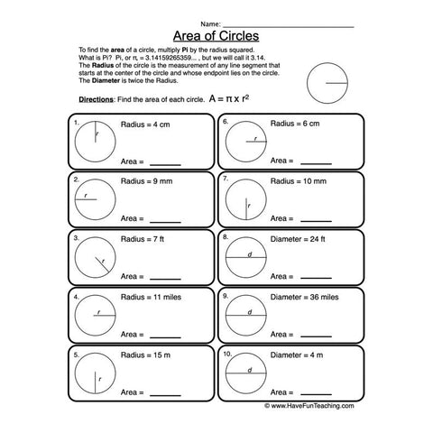 Circles Worksheet 3