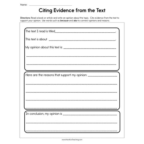Citing Evidence from the Text Worksheet