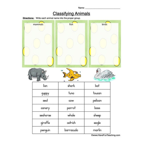 Classifying Animals Worksheet