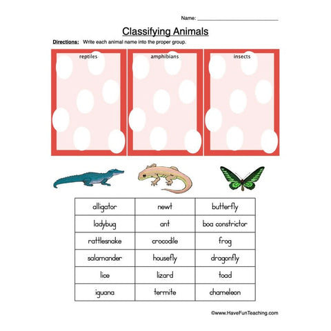 Classifying Animals Worksheet 2