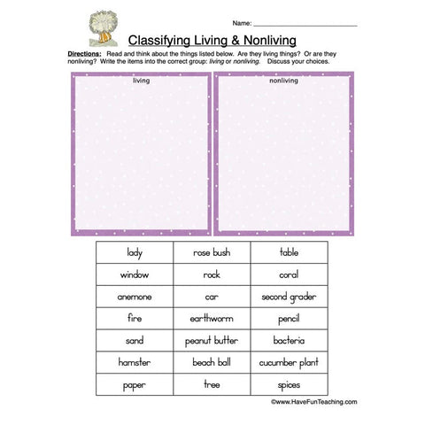 Classifying Living Nonliving Worksheet