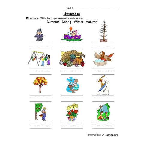 Classifying Seasons Worksheet 2