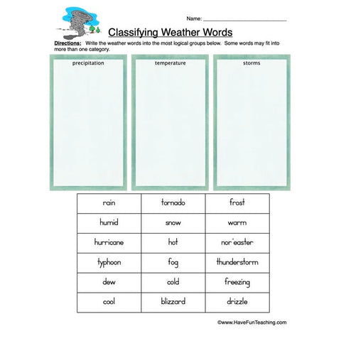 Classifying Weather Worksheet