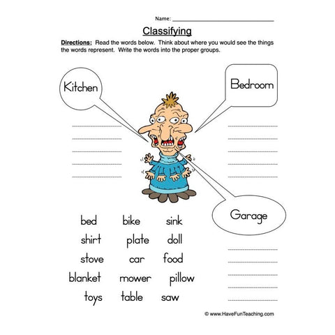 Classifying Worksheet