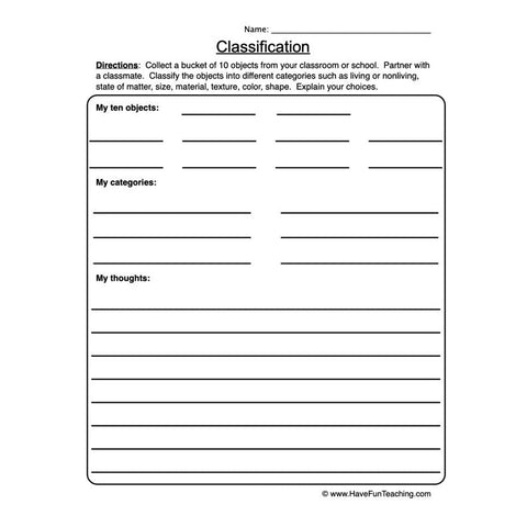 Classifying Worksheet 2