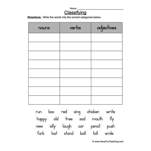 Classifying Worksheet 3