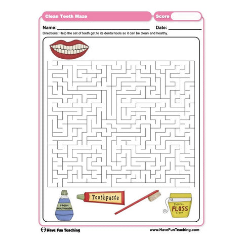 Clean Teeth Maze Worksheet