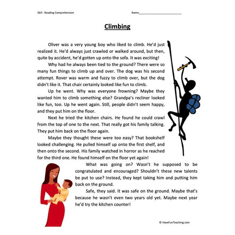Climbing Reading Comprehension Worksheet