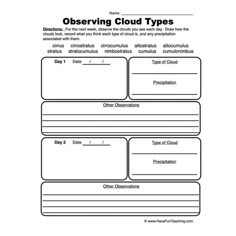 Clouds Worksheet 2