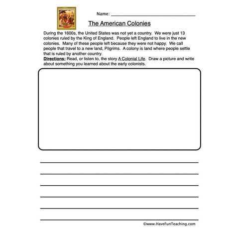 Colonies Worksheet