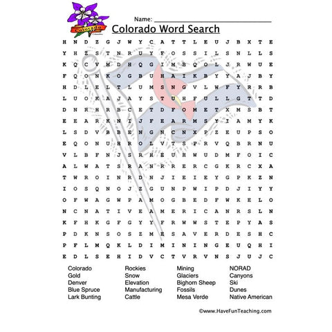Colorado Wordsearch Worksheet