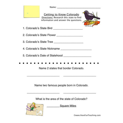 Colorado Worksheet
