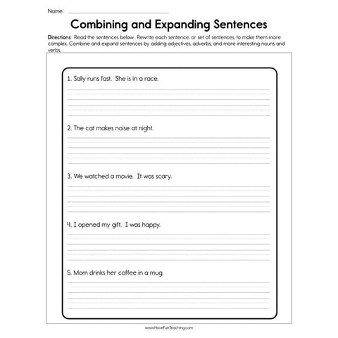 Combining and Expanding Sentences Worksheet