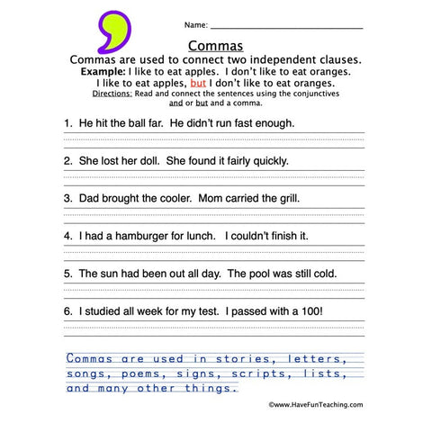 Comma Worksheet 3